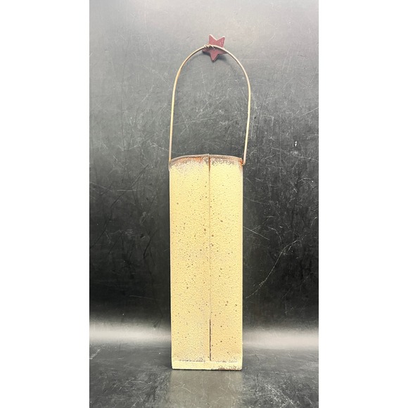 Rustic Primitive Metal Wall Pocket Hanging Cone Vase Distressed Star Tan 10" - Picture 3 of 5